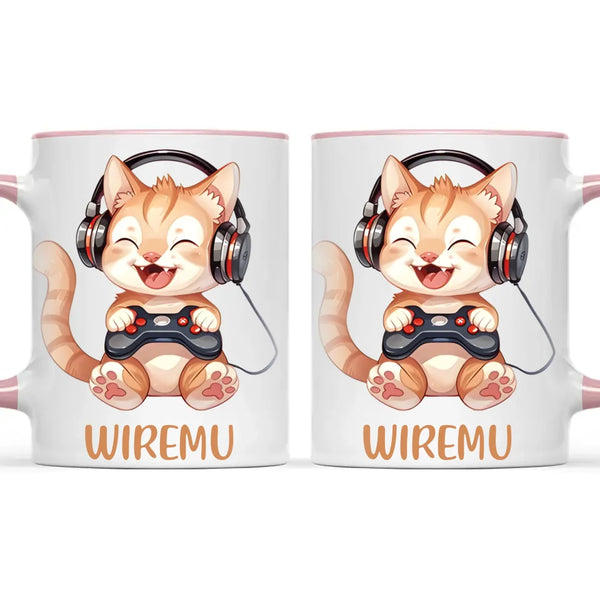 Personalised Gaming Cat Kids Cup - Custom Name Mug - 11oz, 6oz or Enamel - Cute Gamer Cat Gift - NZ Made