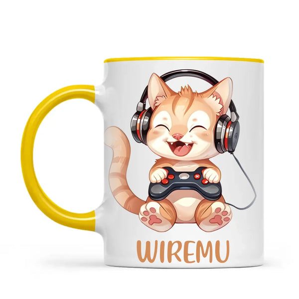 Personalised Gaming Cat Kids Cup - Custom Name Mug - 11oz, 6oz or Enamel - Cute Gamer Cat Gift - NZ Made