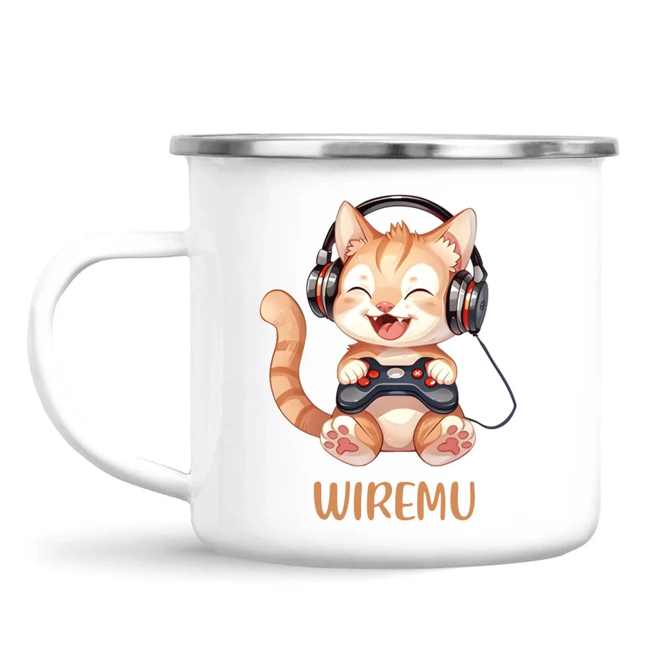 Personalised Gaming Cat Kids Cup - Custom Name Mug - 11oz, 6oz or Enamel - Cute Gamer Cat Gift - NZ Made