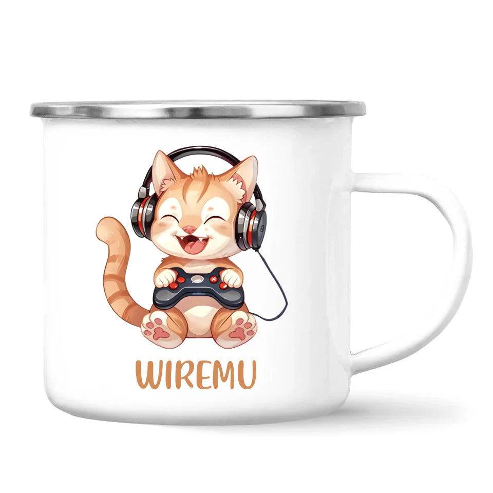 Personalised Gaming Cat Kids Cup - Custom Name Mug - 11oz, 6oz or Enamel - Cute Gamer Cat Gift - NZ Made