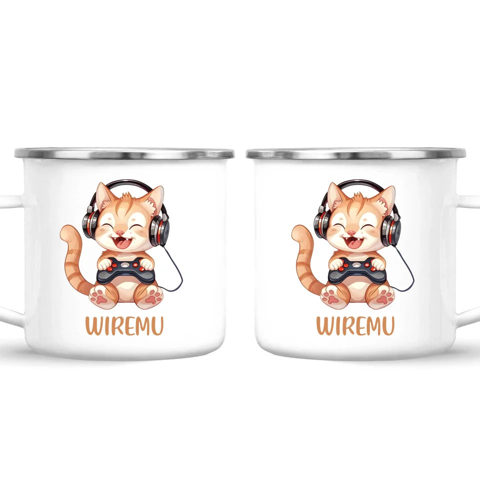 Personalised Gaming Cat Kids Cup - Custom Name Mug - 11oz, 6oz or Enamel - Cute Gamer Cat Gift - NZ Made