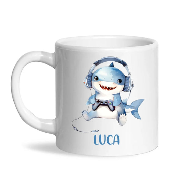 Personalised Gaming Shark Kids Cup - Custom Name Cup - 11oz, 6oz or Enamel - Cute Gamer Shark Gift - NZ Made
