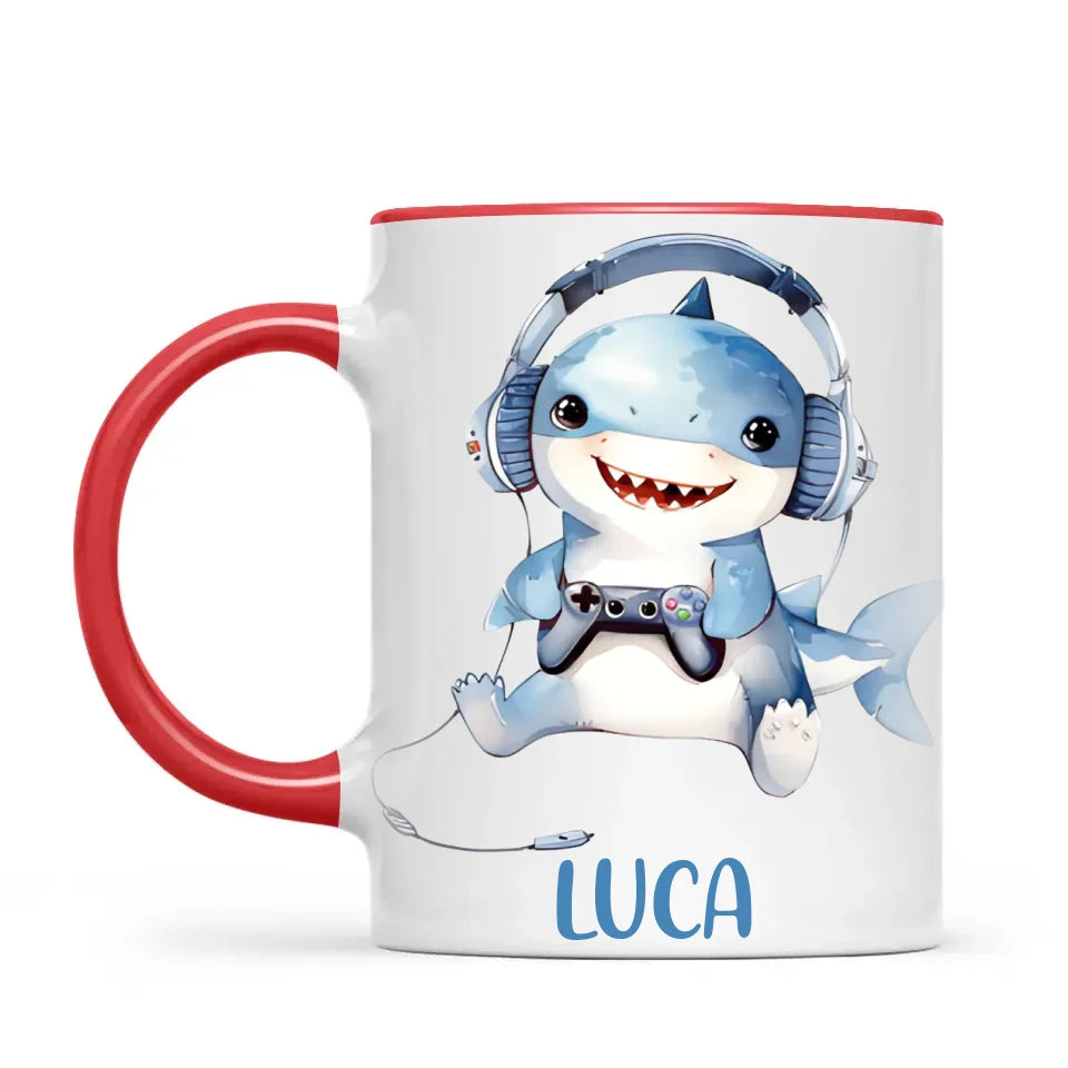 Personalised Gaming Shark Kids Cup - Custom Name Cup - 11oz, 6oz or Enamel - Cute Gamer Shark Gift - NZ Made
