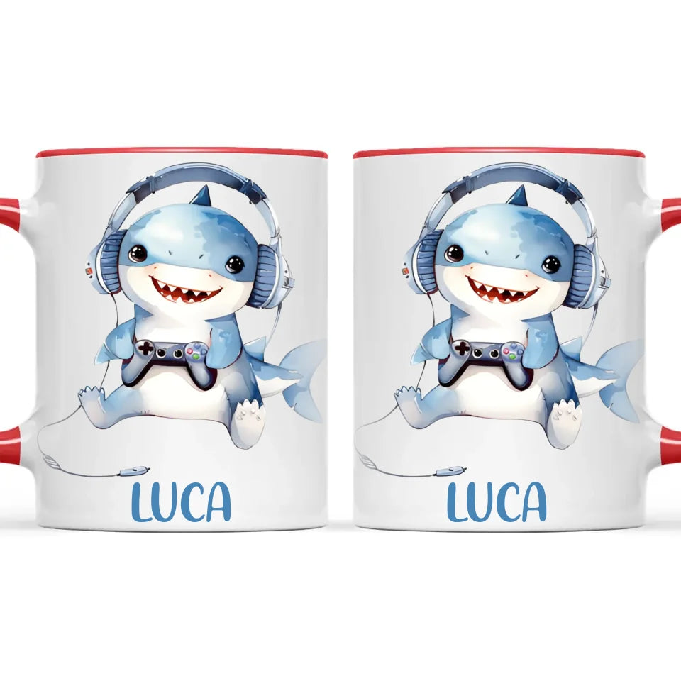 Personalised Gaming Shark Kids Cup - Custom Name Cup - 11oz, 6oz or Enamel - Cute Gamer Shark Gift - NZ Made