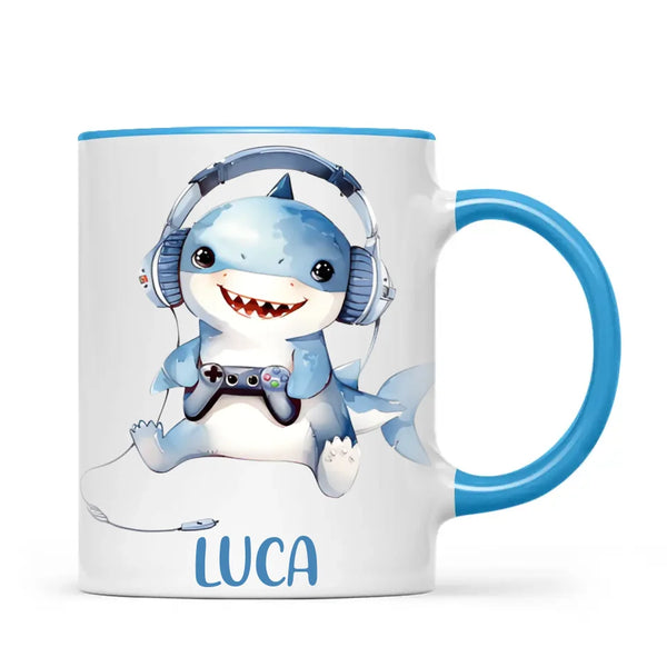Personalised Gaming Shark Kids Cup - Custom Name Cup - 11oz, 6oz or Enamel - Cute Gamer Shark Gift - NZ Made
