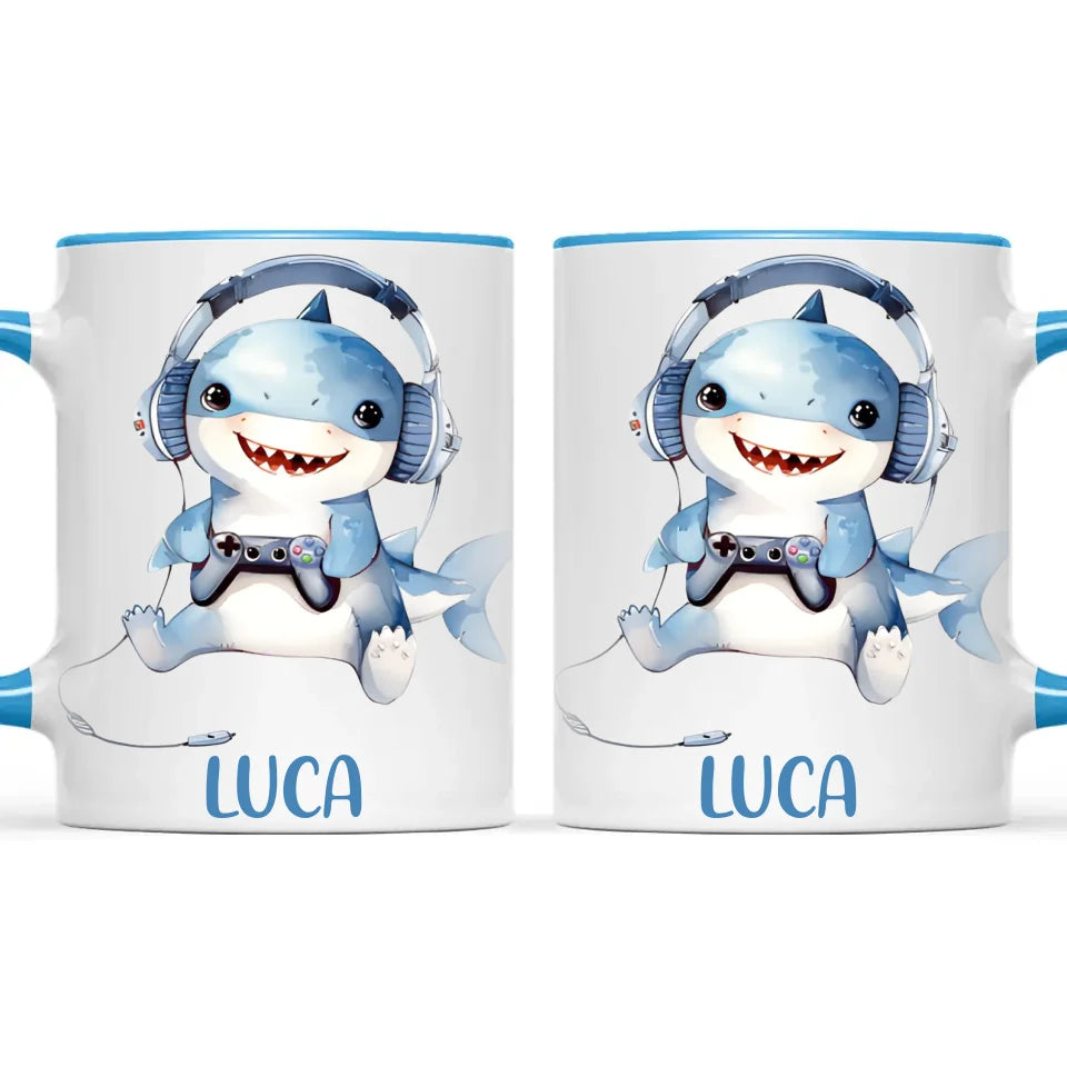Personalised Gaming Shark Kids Cup - Custom Name Cup - 11oz, 6oz or Enamel - Cute Gamer Shark Gift - NZ Made