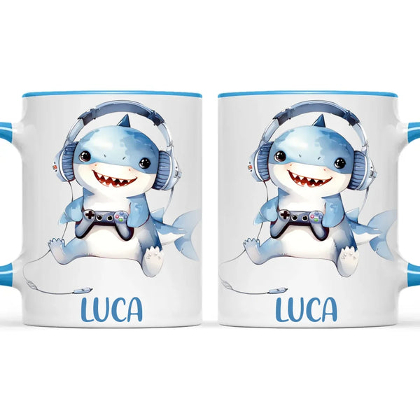 Personalised Gaming Shark Kids Cup - Custom Name Cup - 11oz, 6oz or Enamel - Cute Gamer Shark Gift - NZ Made