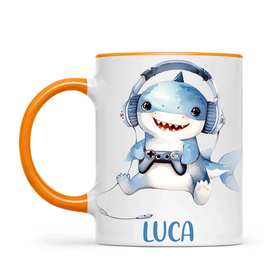 Personalised Gaming Shark Kids Cup - Custom Name Cup - 11oz, 6oz or Enamel - Cute Gamer Shark Gift - NZ Made