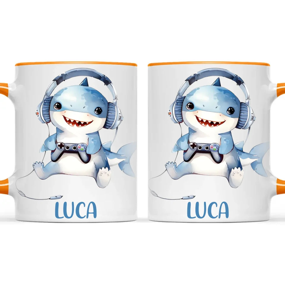 Personalised Gaming Shark Kids Cup - Custom Name Cup - 11oz, 6oz or Enamel - Cute Gamer Shark Gift - NZ Made
