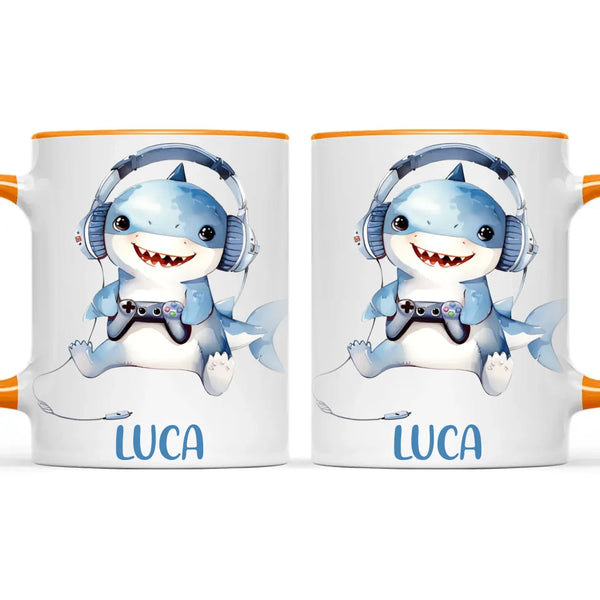 Personalised Gaming Shark Kids Cup - Custom Name Cup - 11oz, 6oz or Enamel - Cute Gamer Shark Gift - NZ Made