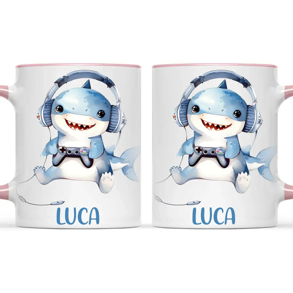 Personalised Gaming Shark Kids Cup - Custom Name Cup - 11oz, 6oz or Enamel - Cute Gamer Shark Gift - NZ Made