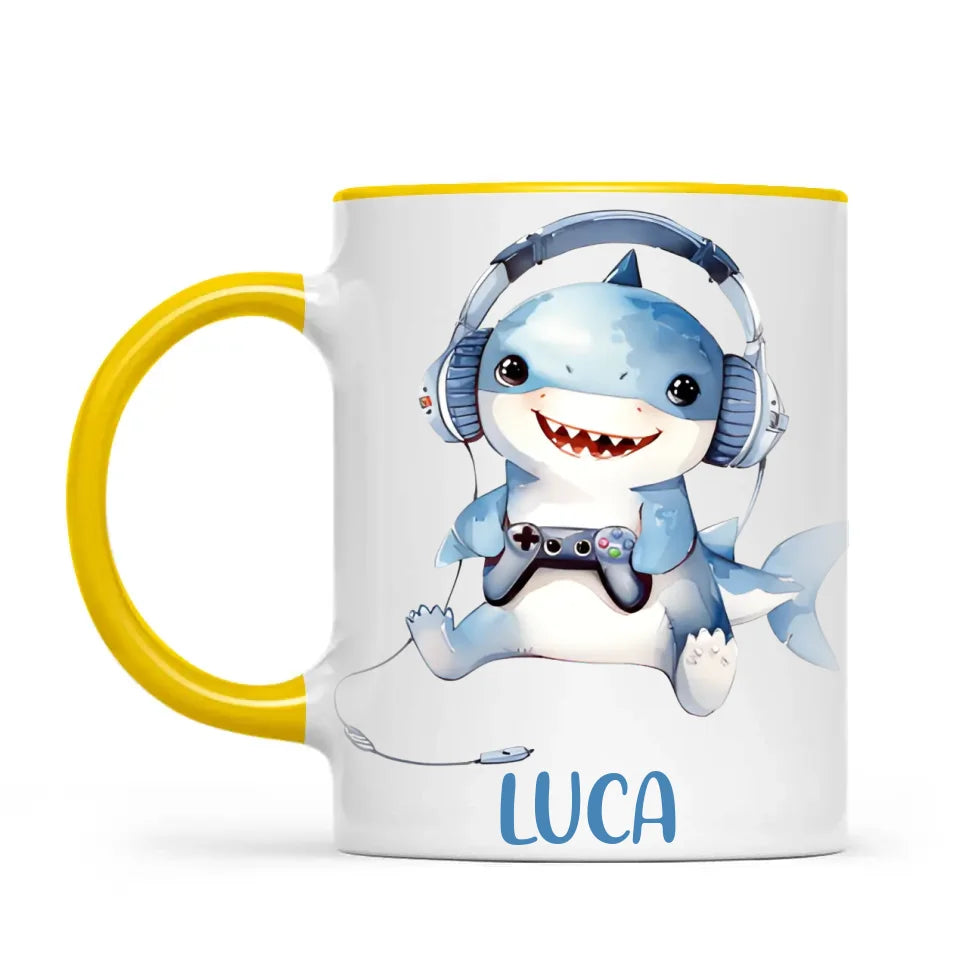 Personalised Gaming Shark Kids Cup - Custom Name Cup - 11oz, 6oz or Enamel - Cute Gamer Shark Gift - NZ Made
