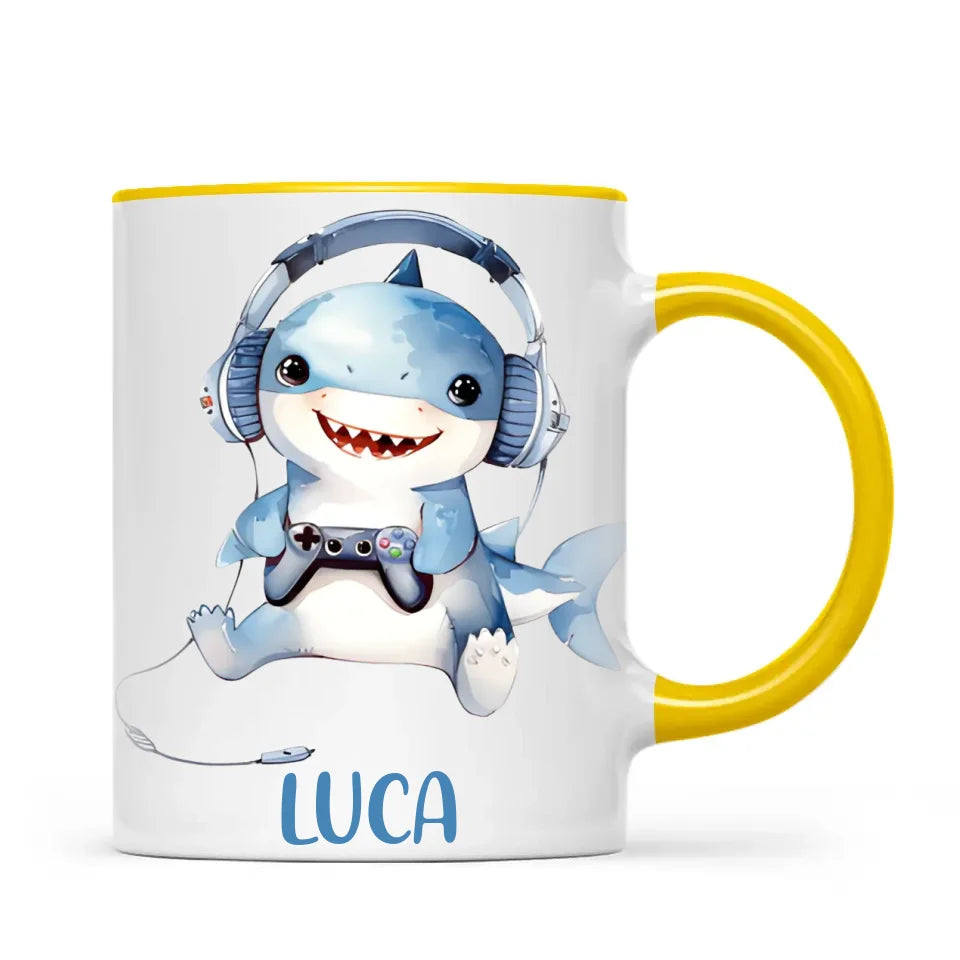 Personalised Gaming Shark Kids Cup - Custom Name Cup - 11oz, 6oz or Enamel - Cute Gamer Shark Gift - NZ Made