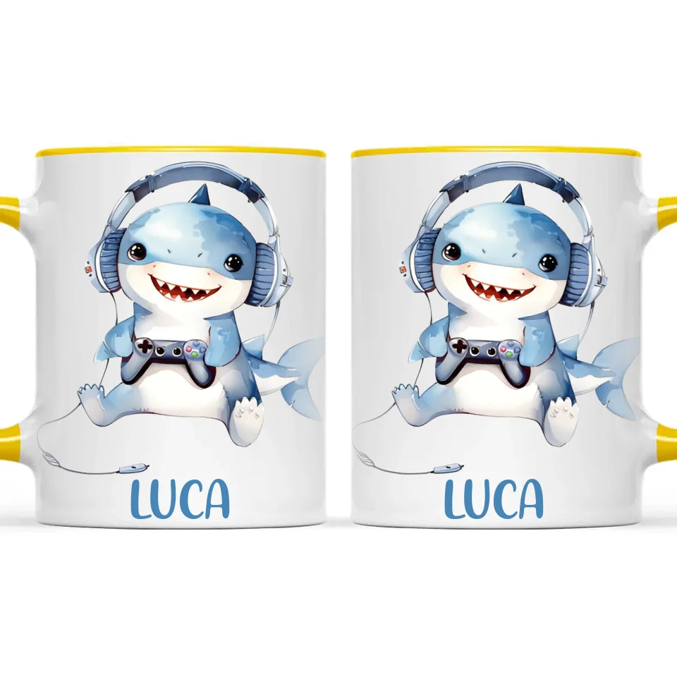 Personalised Gaming Shark Kids Cup - Custom Name Cup - 11oz, 6oz or Enamel - Cute Gamer Shark Gift - NZ Made