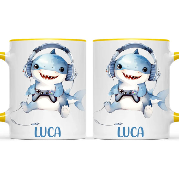 Personalised Gaming Shark Kids Cup - Custom Name Cup - 11oz, 6oz or Enamel - Cute Gamer Shark Gift - NZ Made