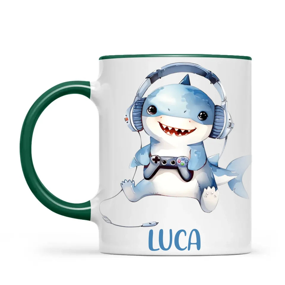 Personalised Gaming Shark Kids Cup - Custom Name Cup - 11oz, 6oz or Enamel - Cute Gamer Shark Gift - NZ Made