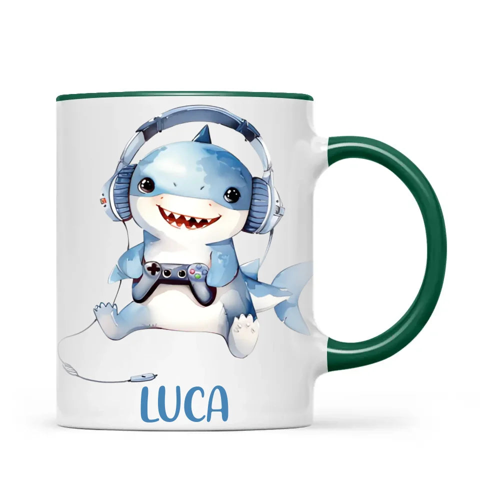 Personalised Gaming Shark Kids Cup - Custom Name Cup - 11oz, 6oz or Enamel - Cute Gamer Shark Gift - NZ Made