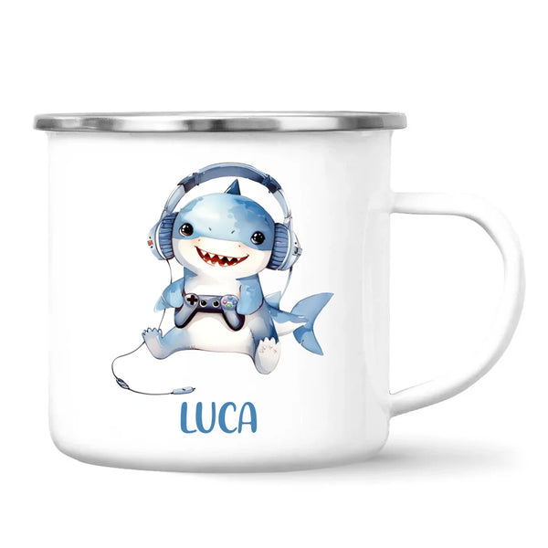 Personalised Gaming Shark Kids Cup - Custom Name Cup - 11oz, 6oz or Enamel - Cute Gamer Shark Gift - NZ Made