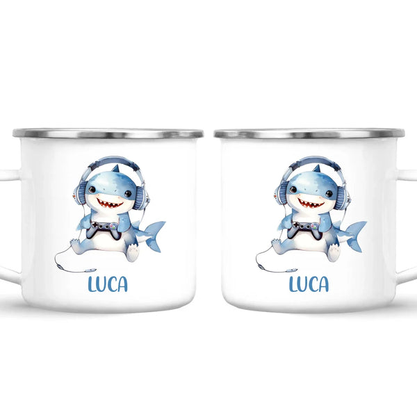 Personalised Gaming Shark Kids Cup - Custom Name Cup - 11oz, 6oz or Enamel - Cute Gamer Shark Gift - NZ Made