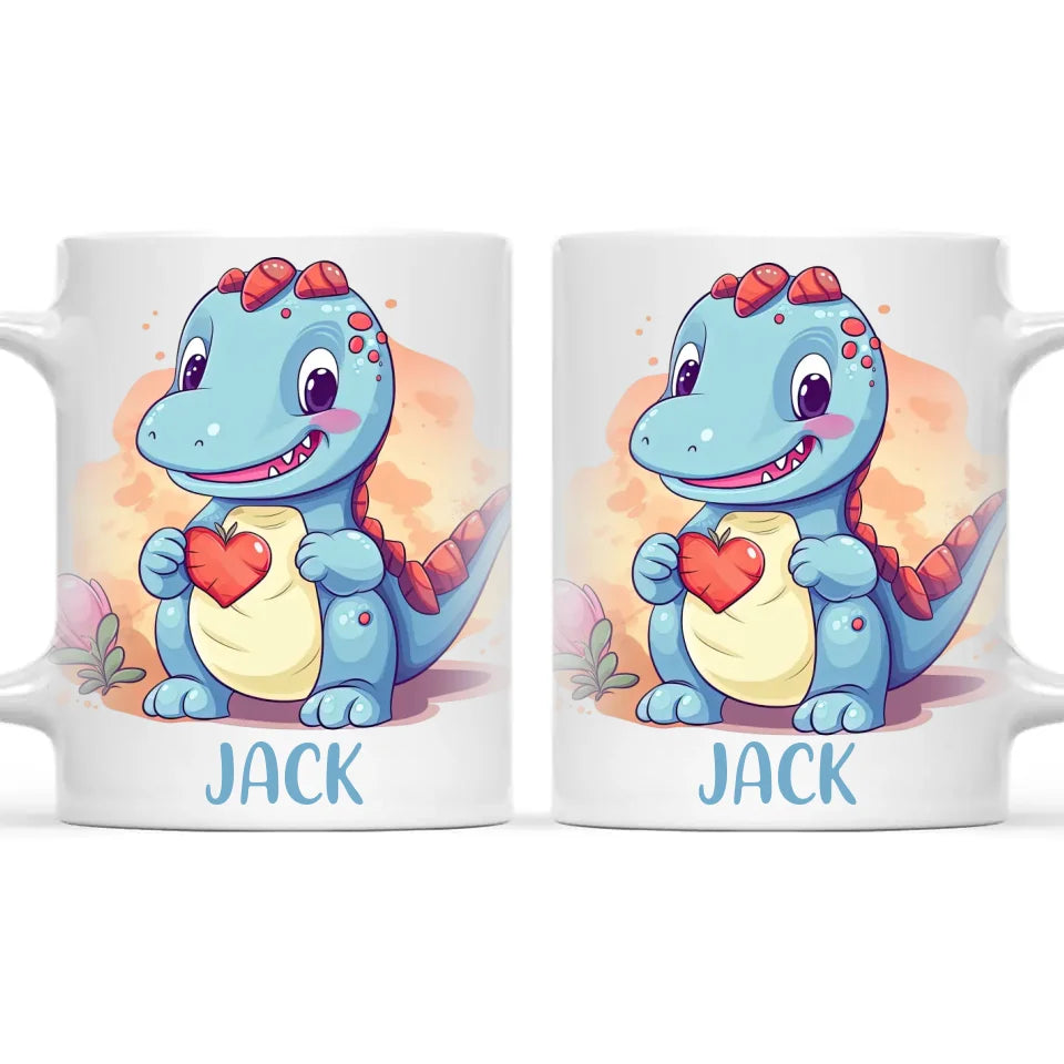Personalised Blue Dinosaur Kids Cup - Custom Name Dino Mug - 11oz, 6oz or Enamel - Cute Dinosaur Gift for Kids - NZ Made