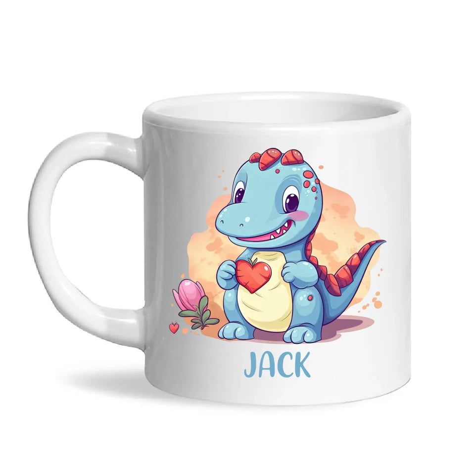 Personalised Blue Dinosaur Kids Cup - Custom Name Dino Mug - 11oz, 6oz or Enamel - Cute Dinosaur Gift for Kids - NZ Made