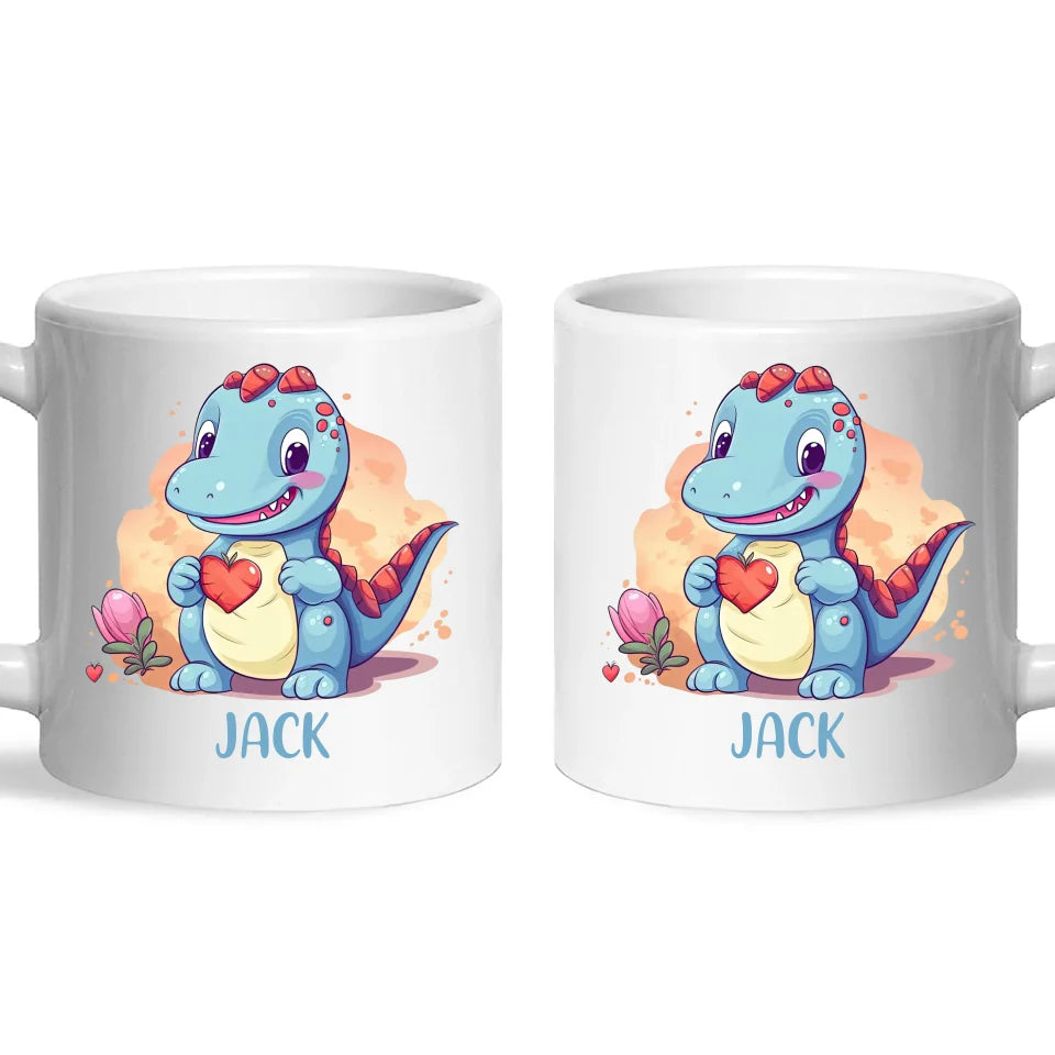 Personalised Blue Dinosaur Kids Cup - Custom Name Dino Mug - 11oz, 6oz or Enamel - Cute Dinosaur Gift for Kids - NZ Made