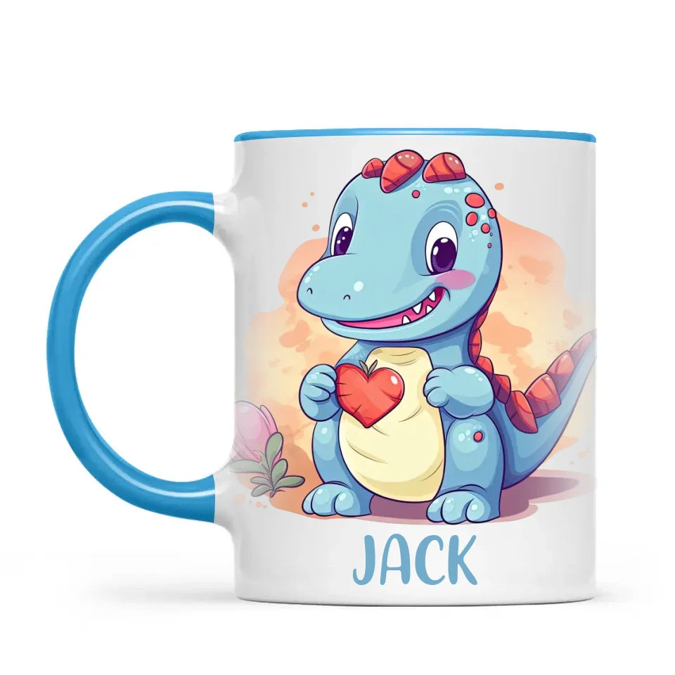 Personalised Blue Dinosaur Kids Cup - Custom Name Dino Mug - 11oz, 6oz or Enamel - Cute Dinosaur Gift for Kids - NZ Made