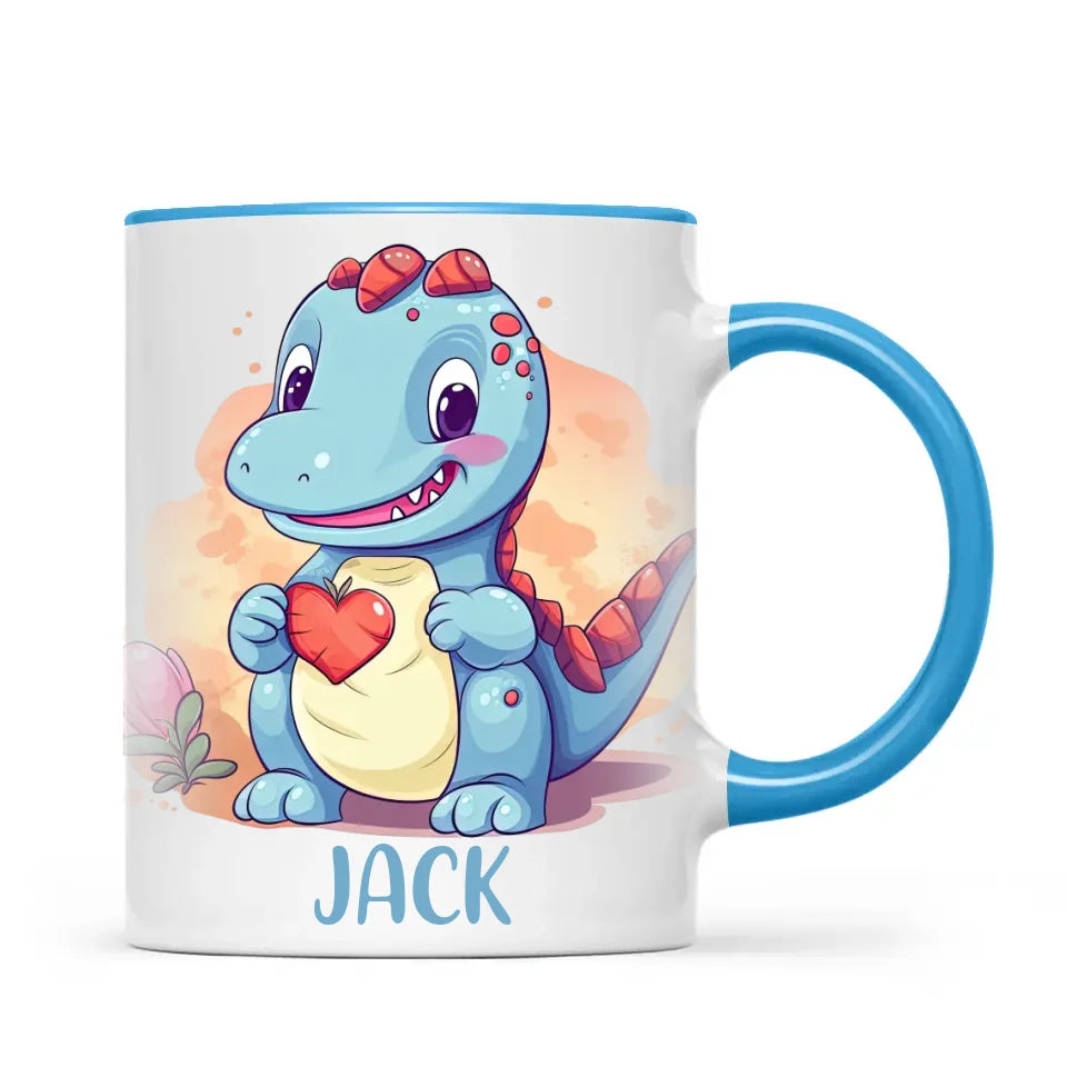 Personalised Blue Dinosaur Kids Cup - Custom Name Dino Mug - 11oz, 6oz or Enamel - Cute Dinosaur Gift for Kids - NZ Made