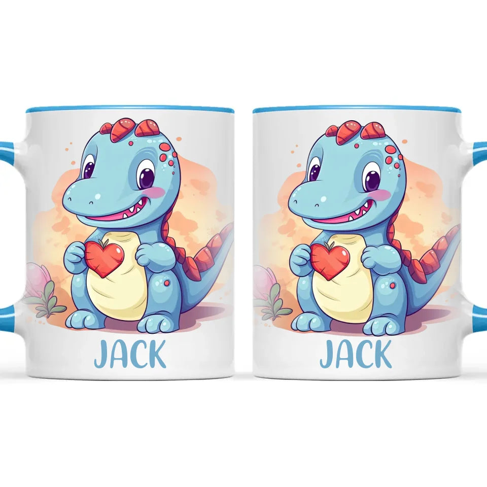 Personalised Blue Dinosaur Kids Cup - Custom Name Dino Mug - 11oz, 6oz or Enamel - Cute Dinosaur Gift for Kids - NZ Made