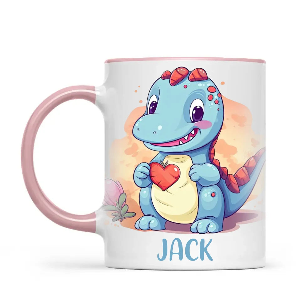 Personalised Blue Dinosaur Kids Cup - Custom Name Dino Mug - 11oz, 6oz or Enamel - Cute Dinosaur Gift for Kids - NZ Made