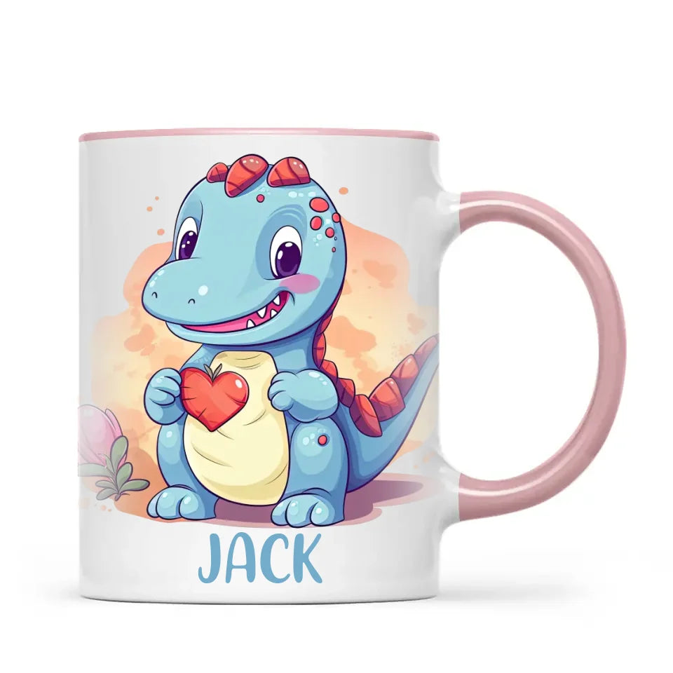 Personalised Blue Dinosaur Kids Cup - Custom Name Dino Mug - 11oz, 6oz or Enamel - Cute Dinosaur Gift for Kids - NZ Made