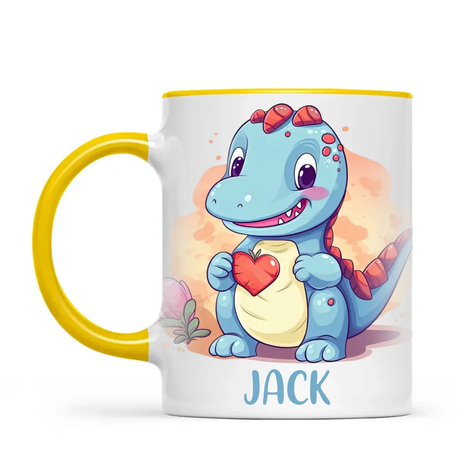 Personalised Blue Dinosaur Kids Cup - Custom Name Dino Mug - 11oz, 6oz or Enamel - Cute Dinosaur Gift for Kids - NZ Made