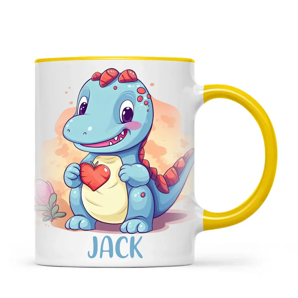Personalised Blue Dinosaur Kids Cup - Custom Name Dino Mug - 11oz, 6oz or Enamel - Cute Dinosaur Gift for Kids - NZ Made