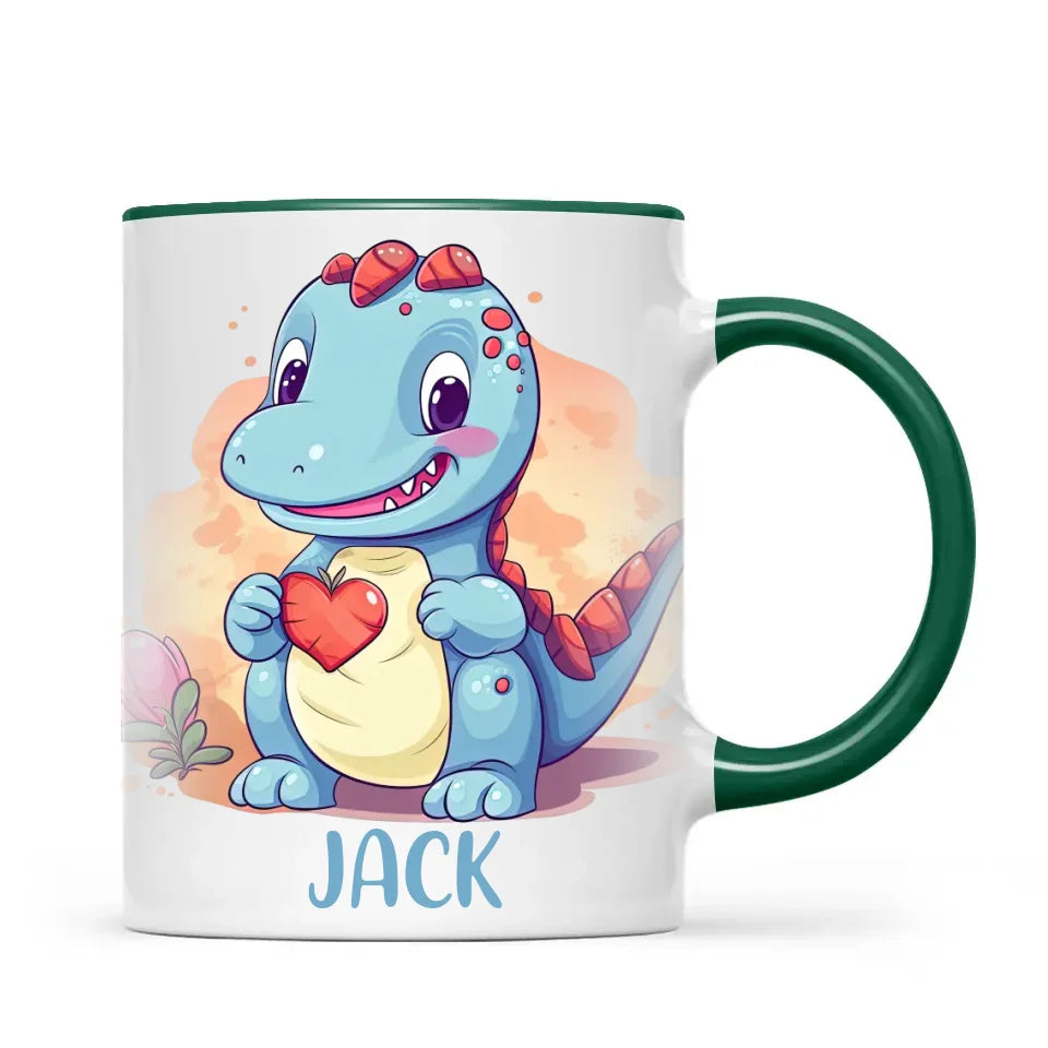 Personalised Blue Dinosaur Kids Cup - Custom Name Dino Mug - 11oz, 6oz or Enamel - Cute Dinosaur Gift for Kids - NZ Made