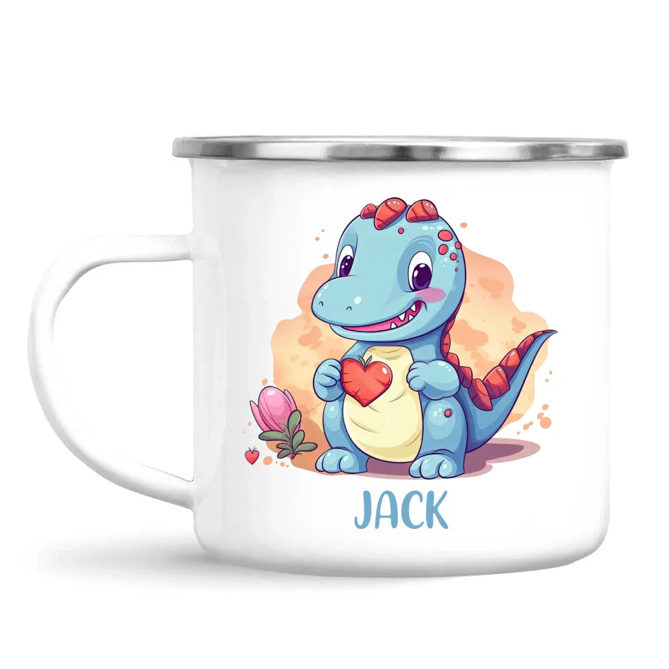Personalised Blue Dinosaur Kids Cup - Custom Name Dino Mug - 11oz, 6oz or Enamel - Cute Dinosaur Gift for Kids - NZ Made