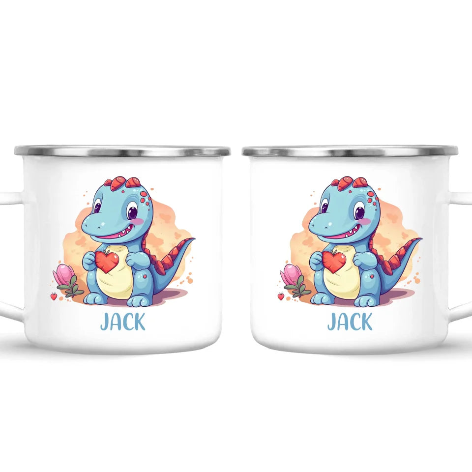 Personalised Blue Dinosaur Kids Cup - Custom Name Dino Mug - 11oz, 6oz or Enamel - Cute Dinosaur Gift for Kids - NZ Made