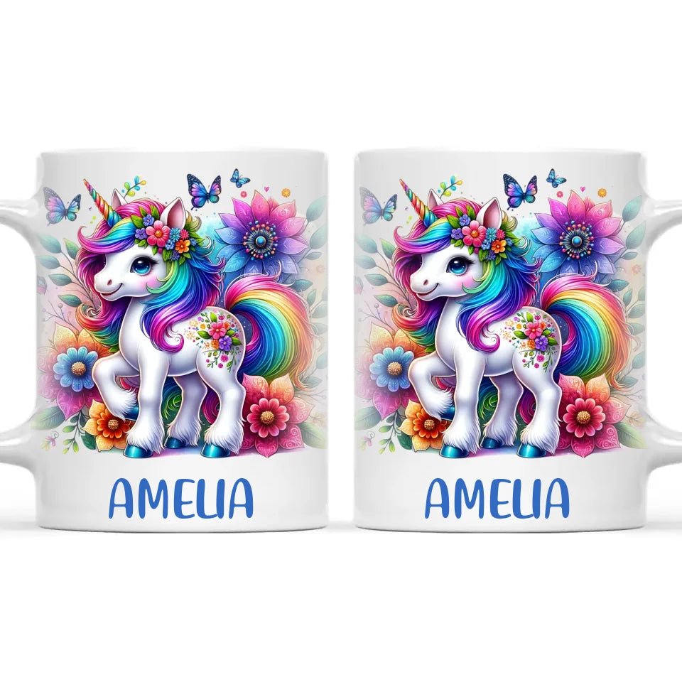 Personalised Rainbow Unicorn Kids Cup - Custom Name Floral Unicorn Mug - 11oz, 6oz or Enamel - Magical Unicorn Gift - NZ Made