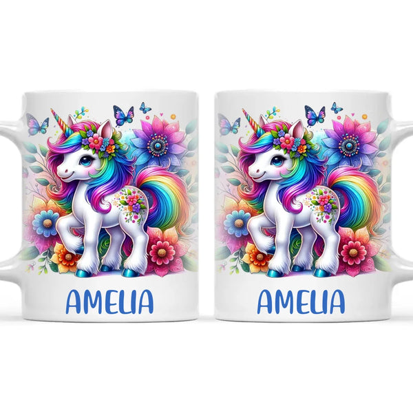 Personalised Rainbow Unicorn Kids Cup - Custom Name Floral Unicorn Mug - 11oz, 6oz or Enamel - Magical Unicorn Gift - NZ Made