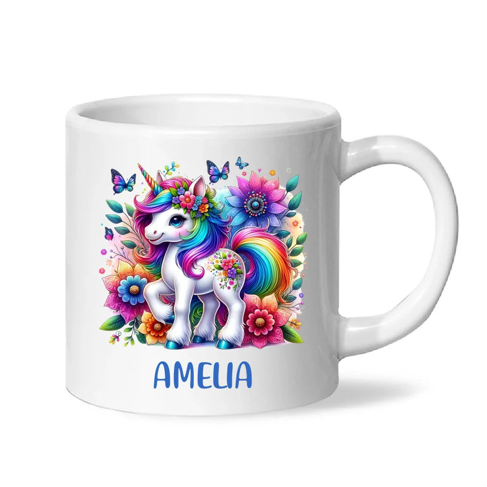Personalised Rainbow Unicorn Kids Cup - Custom Name Floral Unicorn Mug - 11oz, 6oz or Enamel - Magical Unicorn Gift - NZ Made