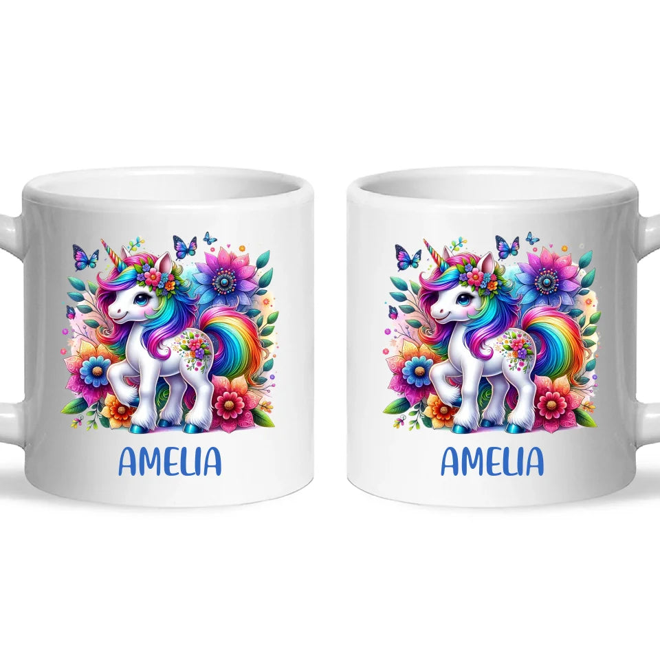 Personalised Rainbow Unicorn Kids Cup - Custom Name Floral Unicorn Mug - 11oz, 6oz or Enamel - Magical Unicorn Gift - NZ Made