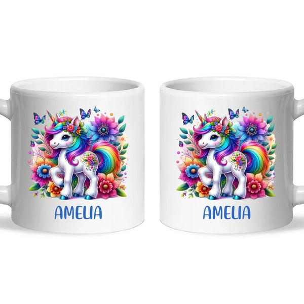 Personalised Rainbow Unicorn Kids Cup - Custom Name Floral Unicorn Mug - 11oz, 6oz or Enamel - Magical Unicorn Gift - NZ Made