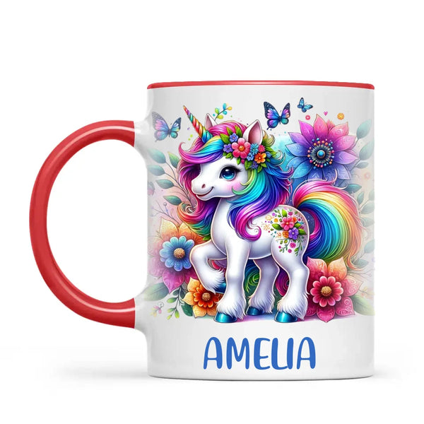 Personalised Rainbow Unicorn Kids Cup - Custom Name Floral Unicorn Mug - 11oz, 6oz or Enamel - Magical Unicorn Gift - NZ Made