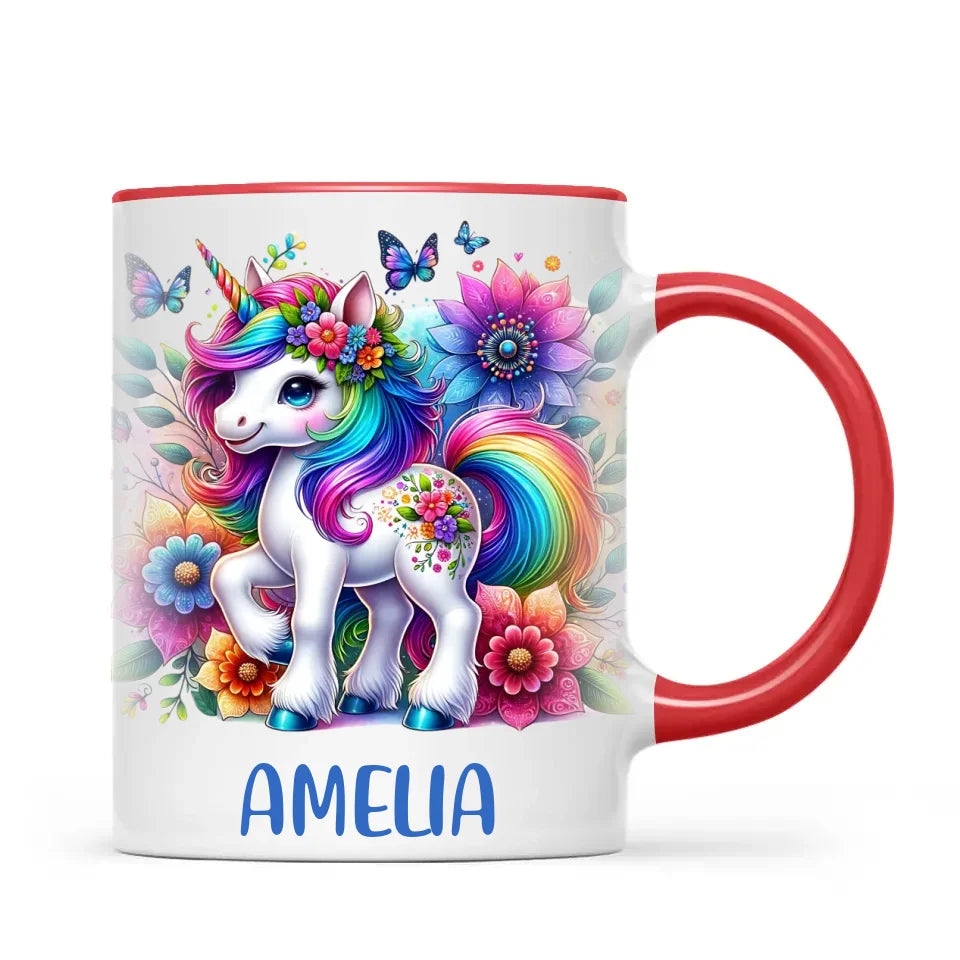 Personalised Rainbow Unicorn Kids Cup - Custom Name Floral Unicorn Mug - 11oz, 6oz or Enamel - Magical Unicorn Gift - NZ Made