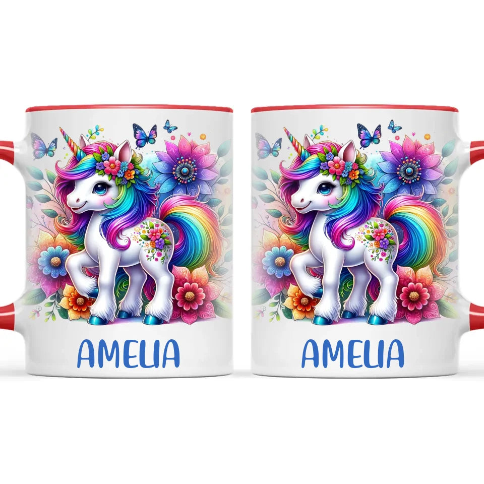 Personalised Rainbow Unicorn Kids Cup - Custom Name Floral Unicorn Mug - 11oz, 6oz or Enamel - Magical Unicorn Gift - NZ Made