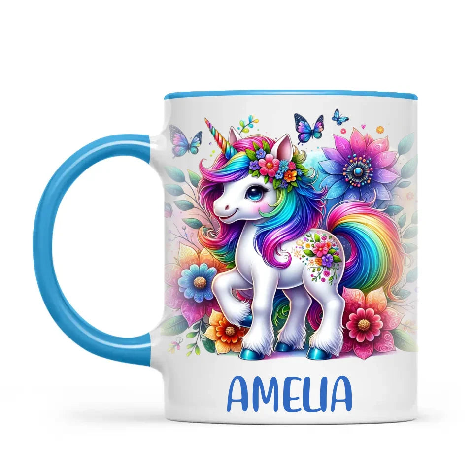 Personalised Rainbow Unicorn Kids Cup - Custom Name Floral Unicorn Mug - 11oz, 6oz or Enamel - Magical Unicorn Gift - NZ Made