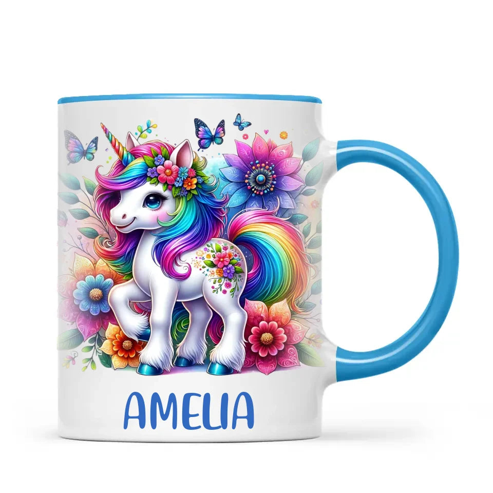 Personalised Rainbow Unicorn Kids Cup - Custom Name Floral Unicorn Mug - 11oz, 6oz or Enamel - Magical Unicorn Gift - NZ Made