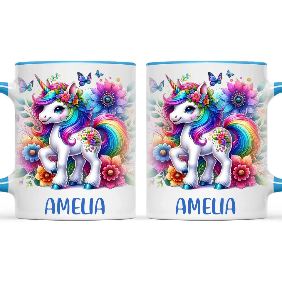 Personalised Rainbow Unicorn Kids Cup - Custom Name Floral Unicorn Mug - 11oz, 6oz or Enamel - Magical Unicorn Gift - NZ Made