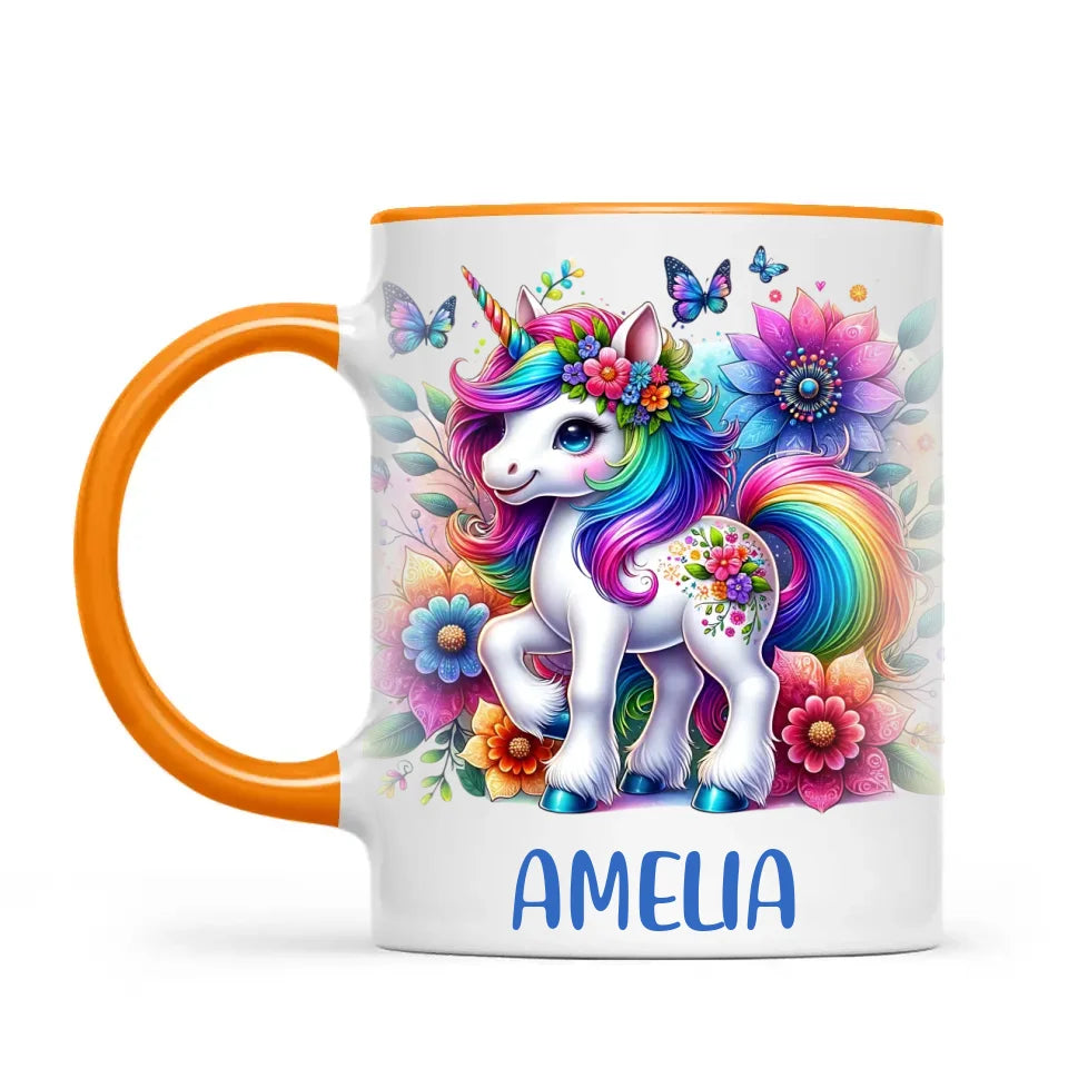 Personalised Rainbow Unicorn Kids Cup - Custom Name Floral Unicorn Mug - 11oz, 6oz or Enamel - Magical Unicorn Gift - NZ Made