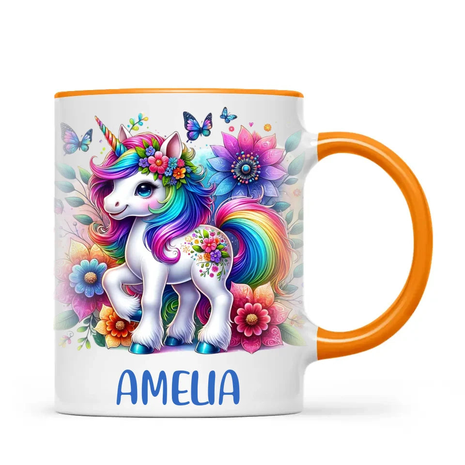 Personalised Rainbow Unicorn Kids Cup - Custom Name Floral Unicorn Mug - 11oz, 6oz or Enamel - Magical Unicorn Gift - NZ Made