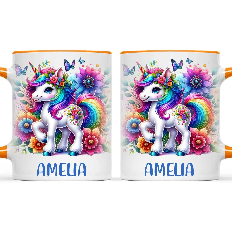 Personalised Rainbow Unicorn Kids Cup - Custom Name Floral Unicorn Mug - 11oz, 6oz or Enamel - Magical Unicorn Gift - NZ Made
